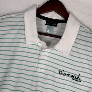 NWOT Diamond Supply Co. Polo Shirt Mens M Blue Striped Embroidered Preppy